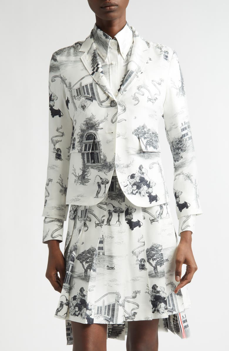 Thom Browne Hector Toile Silk Jacket, Main, color, Black/ White