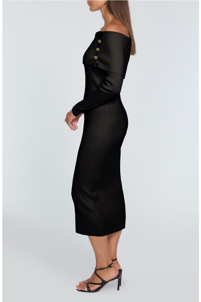 The Imani Off the Shoulder Long Sleeve Midi Sweater Dress, Alternate, color, NOIR