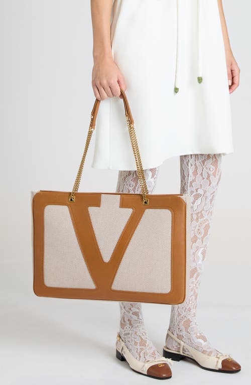 Valentino Medium Canvas And Leather Viva Superstar Tote Bag In 9qr Natural Tobacco/spice