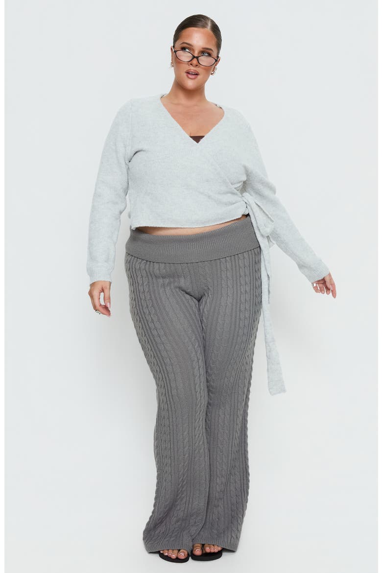 Baleigh Cable Stitch Foldover Pants, Alternate, color, GREY