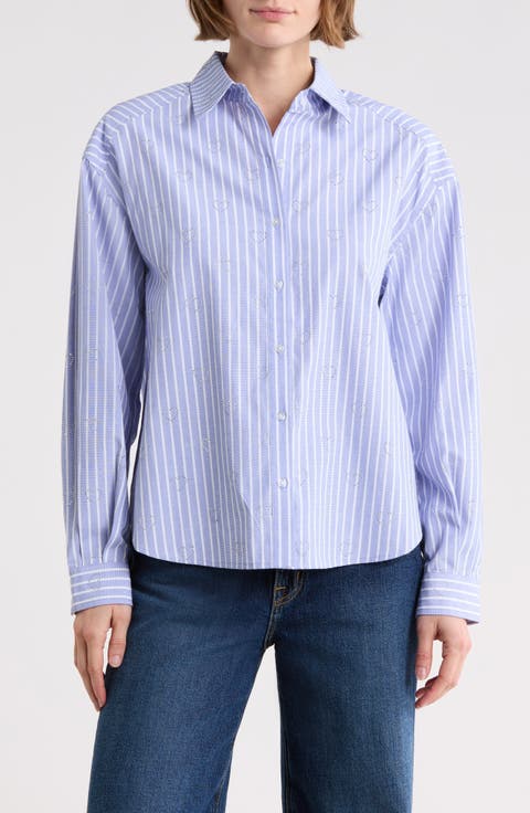 Stripe Embellished Button-Up Shirt
