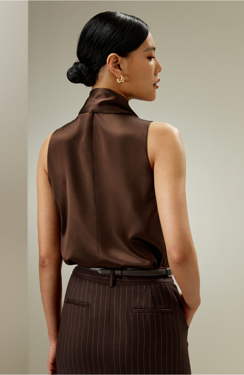 Lilysilk Sleeveless Tie-Neck Silk Blouse, Alternate, color, Chocolate