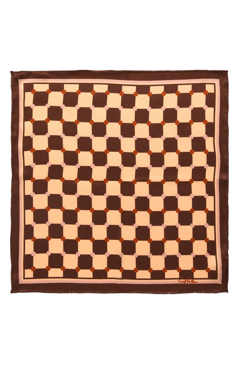 Lost Pattern Checkerboard Silk Pocket Square, Alternate, color, Coffee