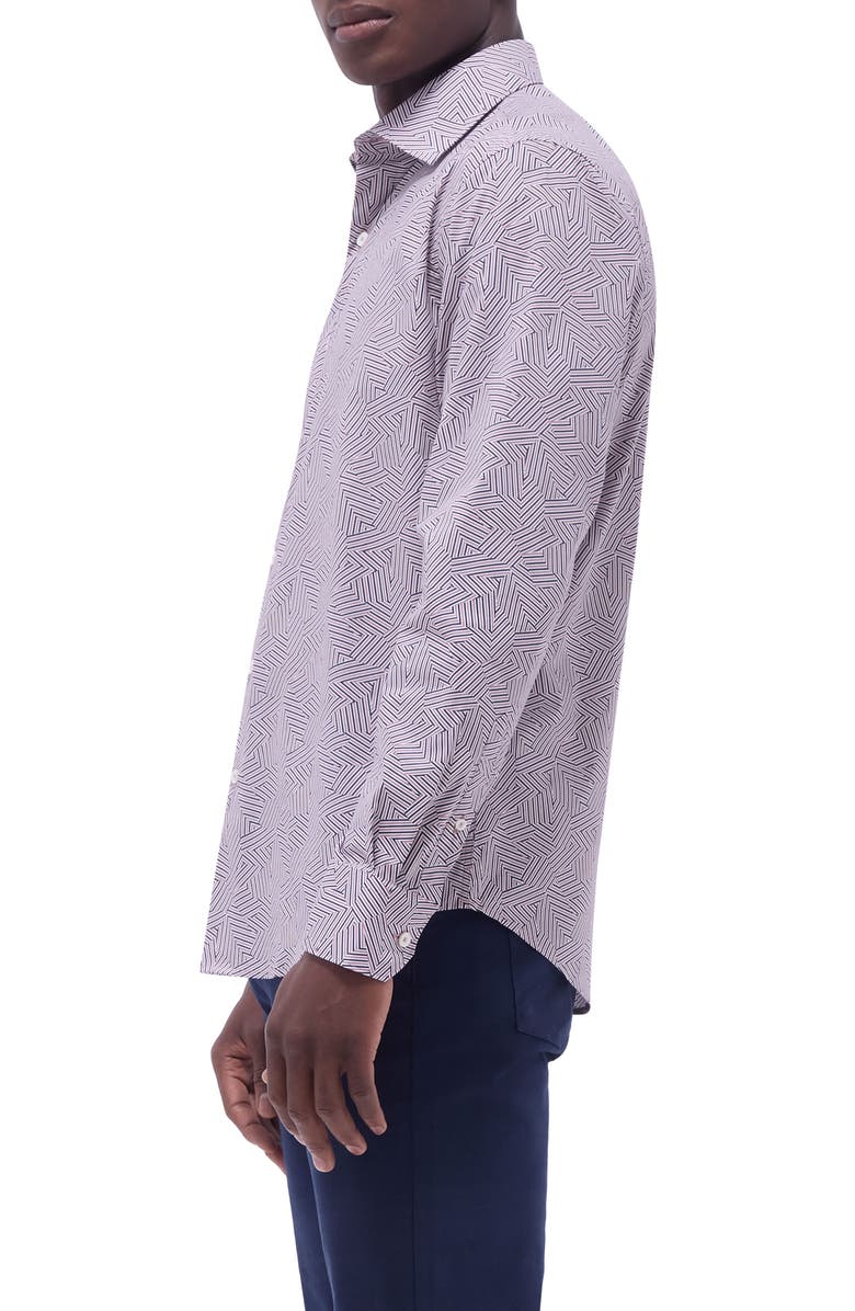 Bugatchi Axel Geo Print Shaped Fit Stretch Cotton Button-Up Shirt, Alternate, color, Dusty Pink