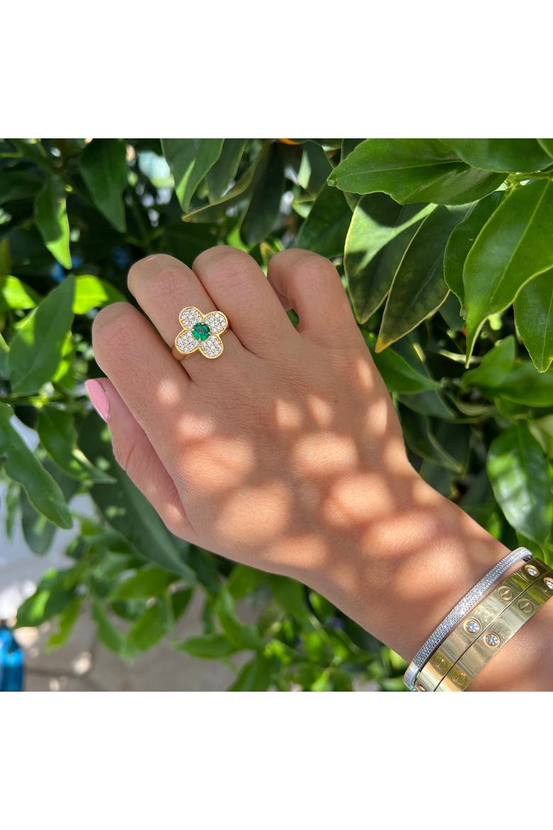 Gold Clover Emerald Ring, Alternate, color, green