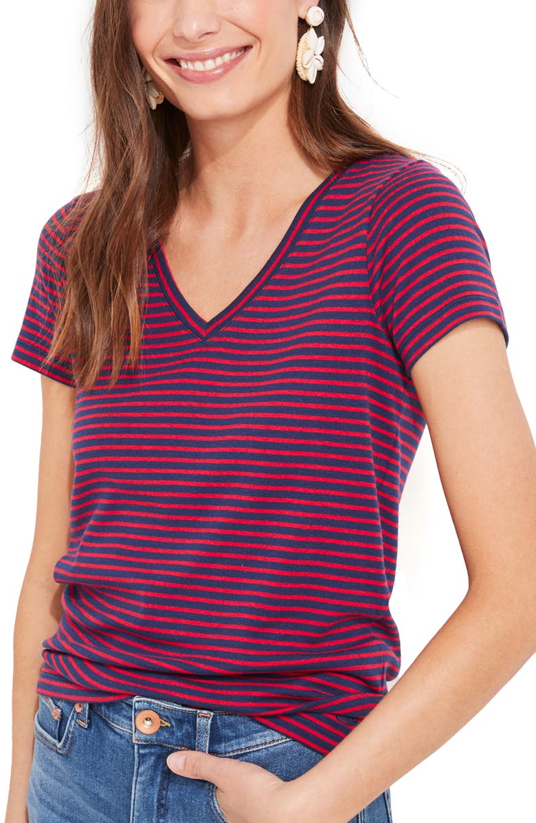 vineyard vines Simple Stripe V-Neck T-Shirt, Main, color, Deep Bay/ Red