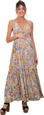PinkBlush Floral Twist Front Cutout Maxi Dress