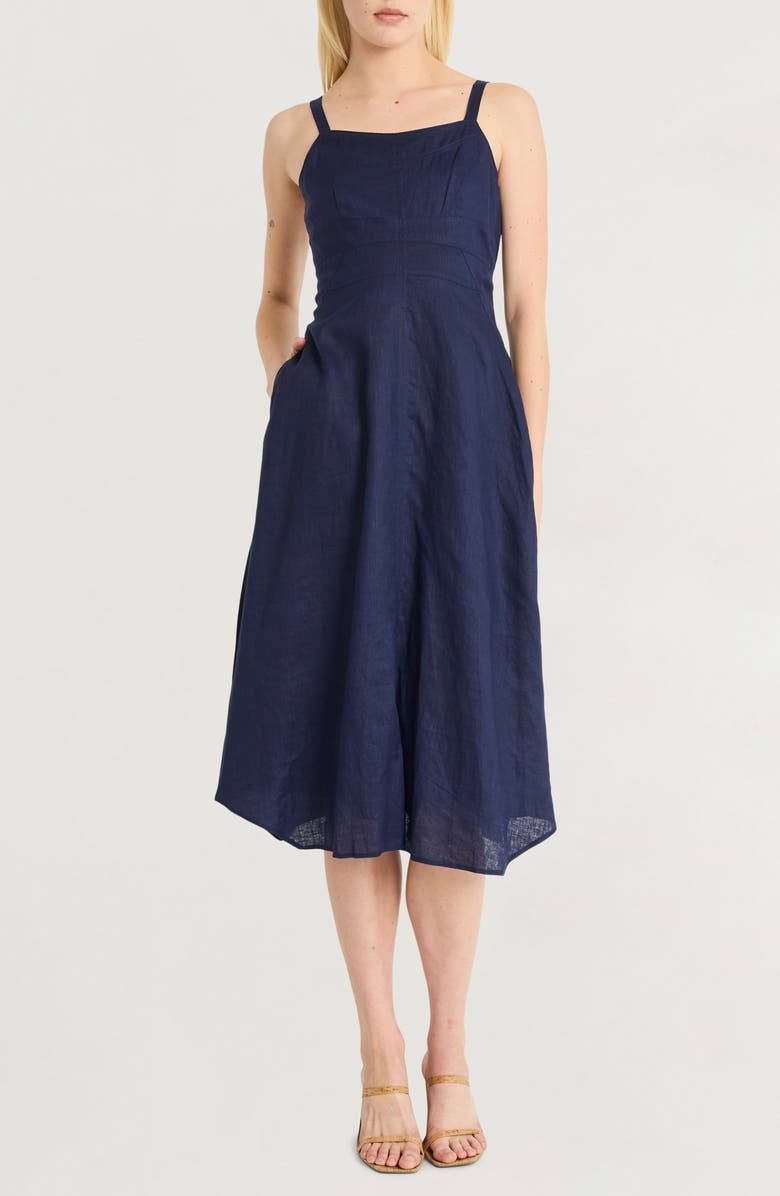 Luxely Sleeveless A-Line Linen Dress, Main, color, Evening Blue