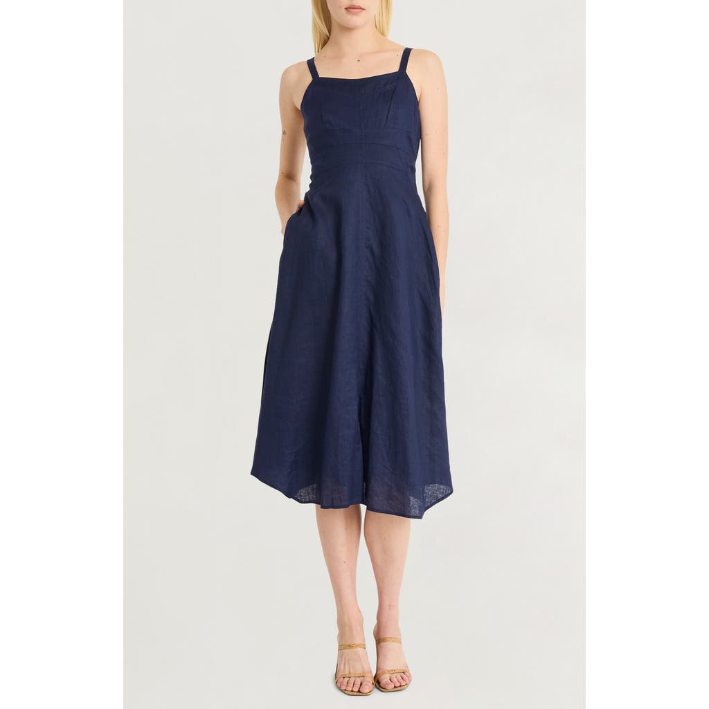 Luxely Sleeveless A-Line Linen Dress in Evening Blue  product
