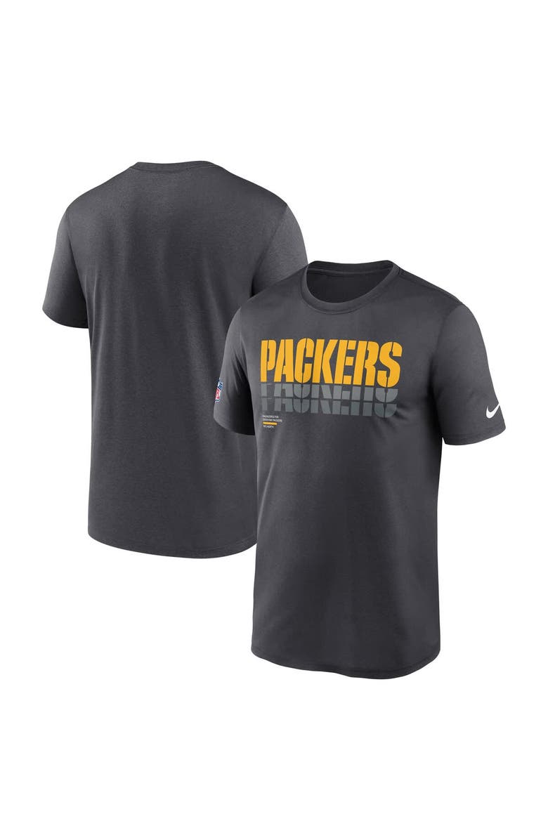 Nike Men's Nike Charcoal Green Bay Packers Wordmark Block Sideline Legend Performance T-Shirt, Main, color, Charcoal