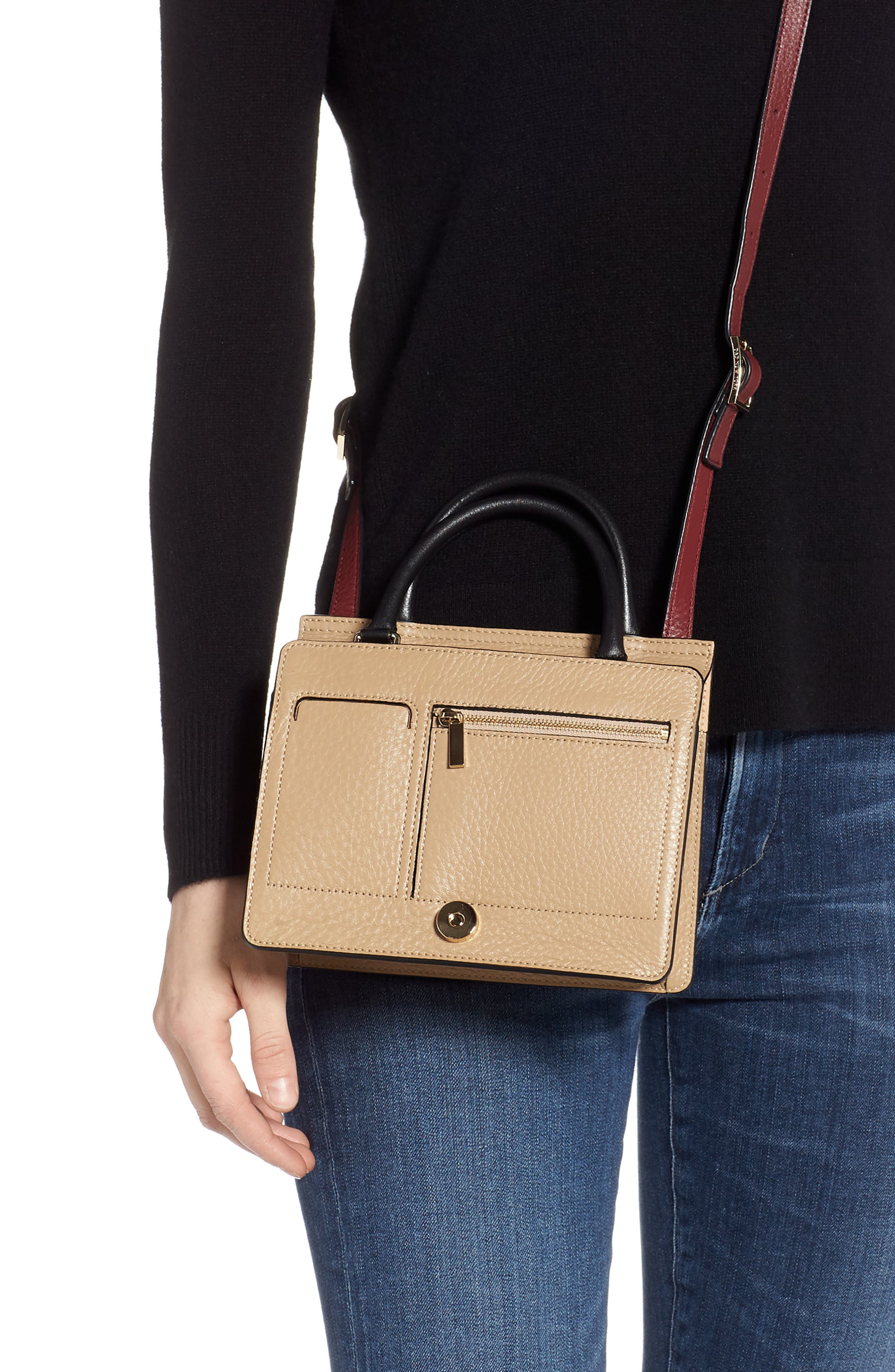 Mini Prism Convertible Satchel, Alternate, color, ALMOND/ TRUE BLACK/ DARK WINE