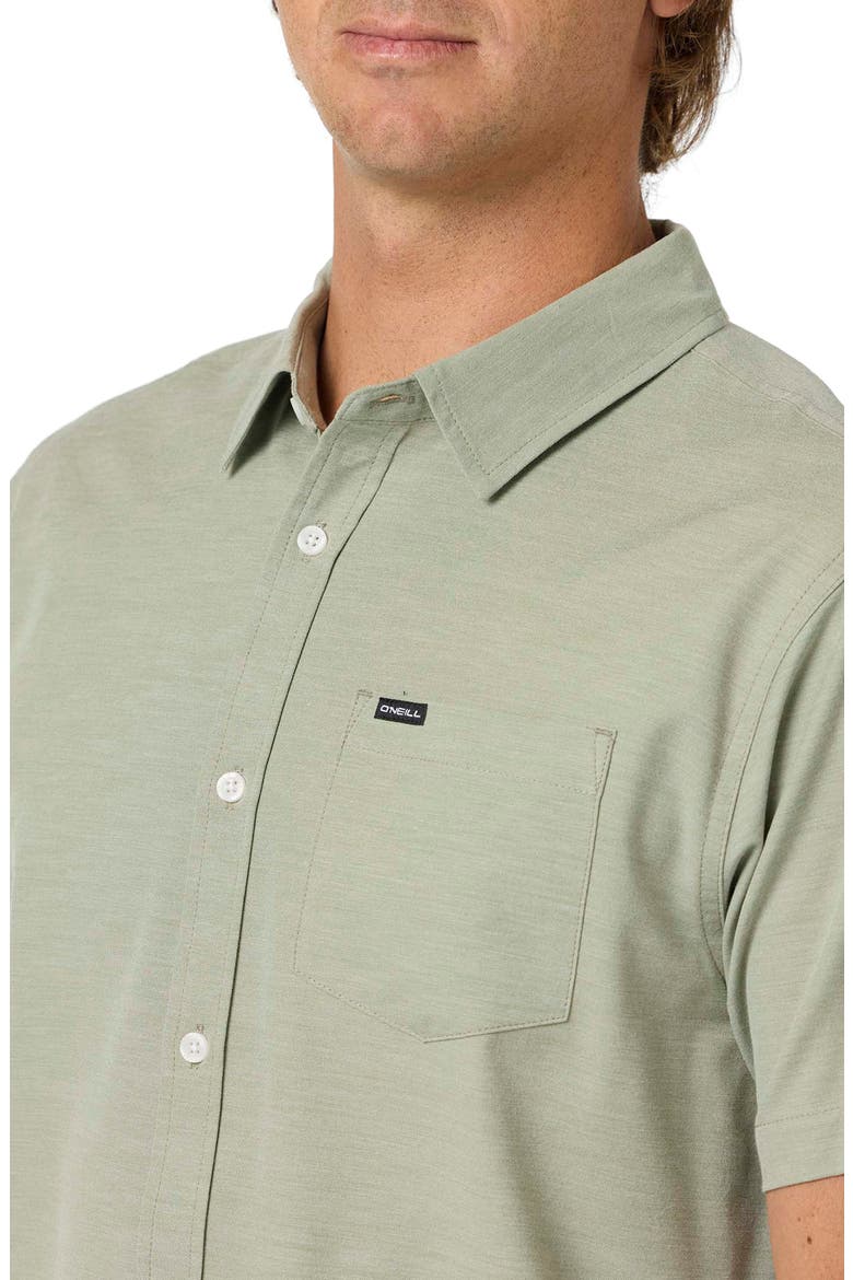 Light Check Short Sleeve Button-Up Shirt, Alternate, color, OIL GREEN