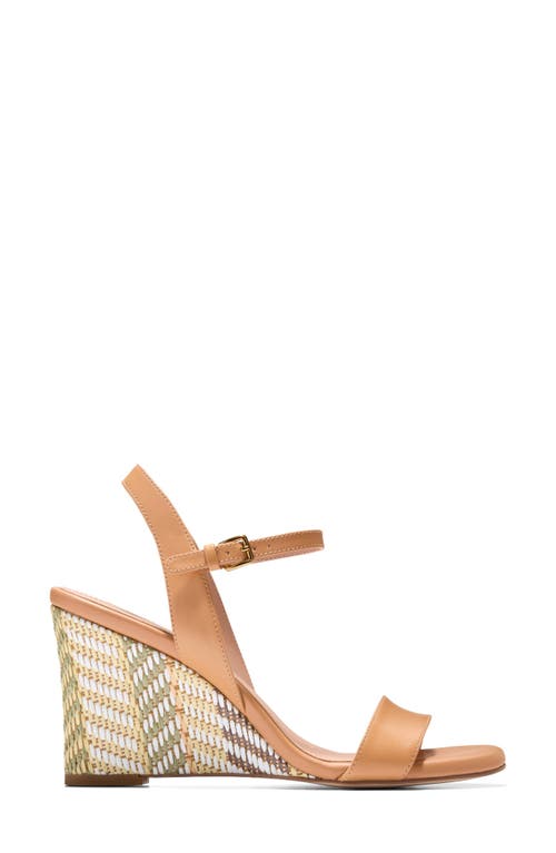 Cole Haan Josie Wedge Sandal In Biscuit Leather/stripe Raffia