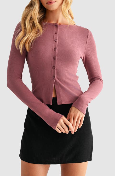 Long Sleeve Button Front Crop Top