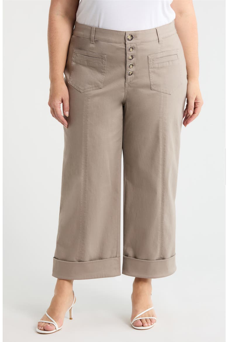 Skyrise Exposed Button Cuffed Wide Leg Twill Pants, Main, color, MOONROCK