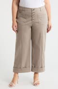 Wit & Wisdom Skyrise Exposed Button Cuffed Wide Leg Twill Pants