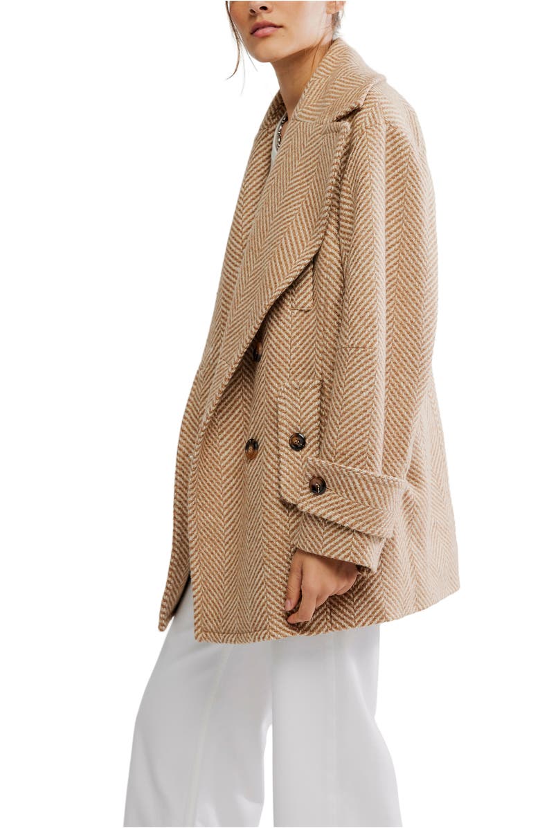Free People Ari Herringbone Peacoat, Alternate, color, Tan
