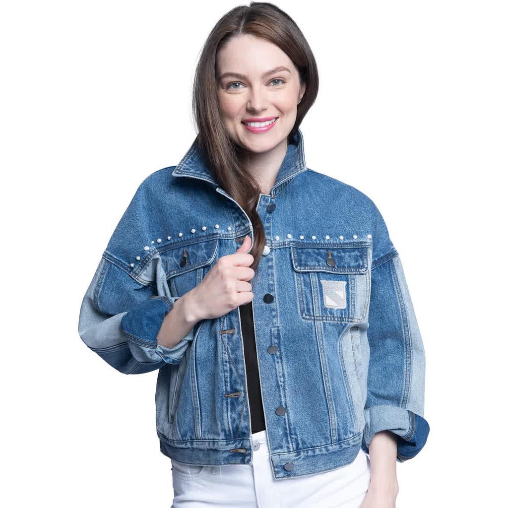 G-iii Sports By Carl Banks Women's Colorado Avalanche Buzzer Beater Button-up Denim Jacket In Blue