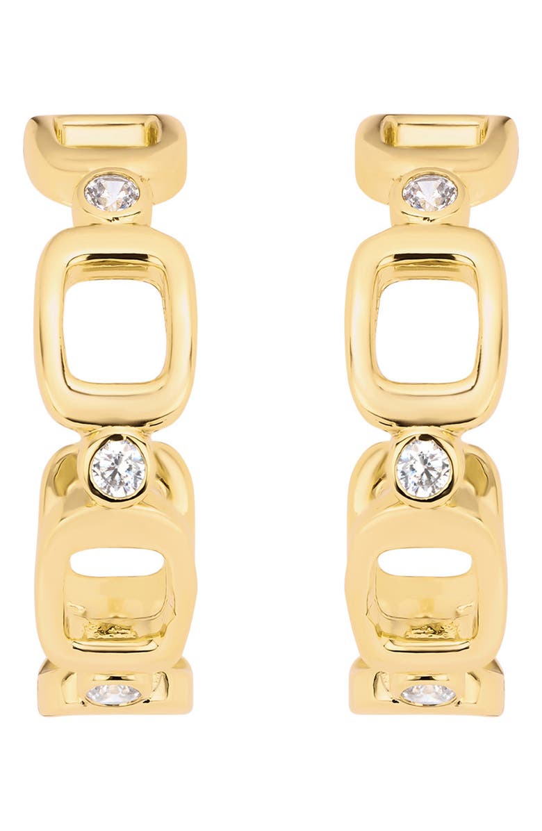 ATHRA LUXE Modern Muse Square Tile CZ Hoop Earrings, Main, color, Gold