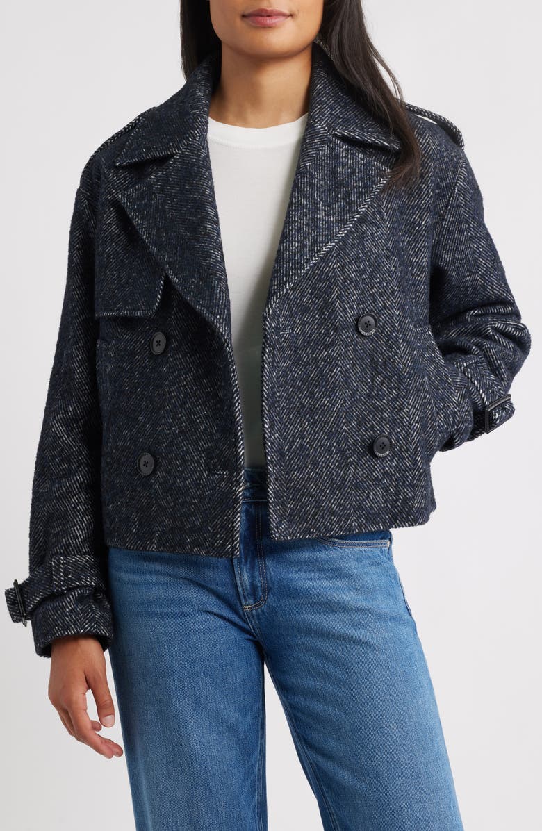 BCBGMAXAZRIA Short Trench Peacoat, Alternate, color, Navy Herring