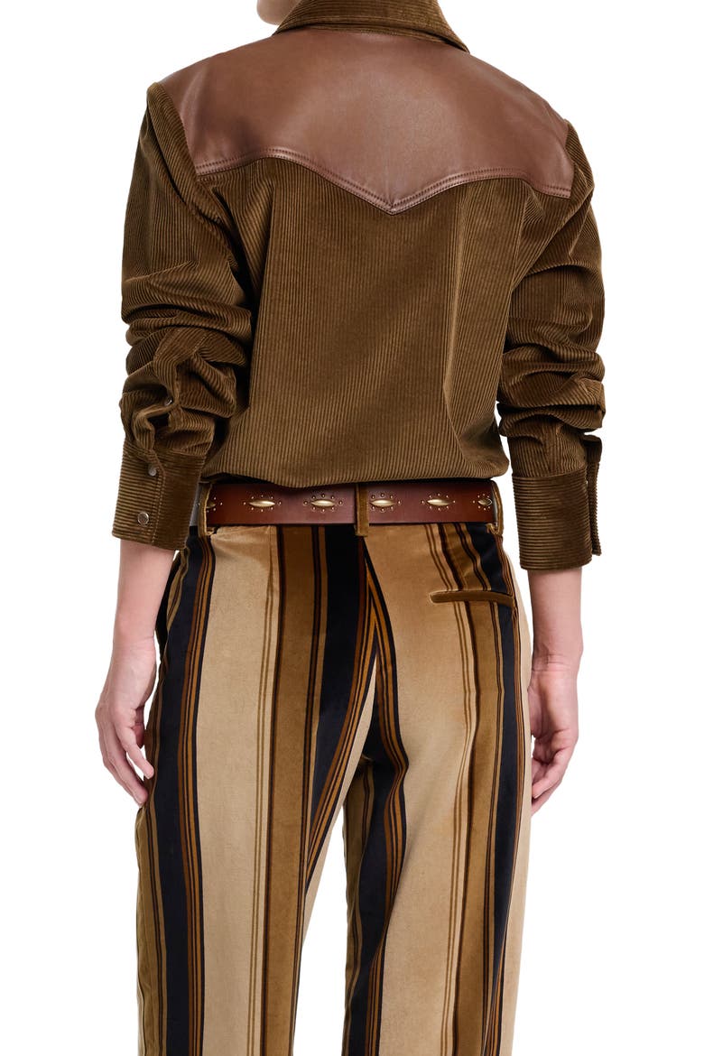Cowboy Take Me Away Corduroy Shirt with Leather Yoke, Alternate, color, PINECONE / BISON
