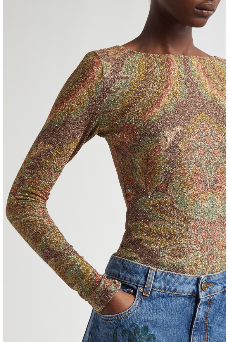 Paisley Metallic Long Sleeve Top, Alternate, color, PRINT ON BLACK BASE