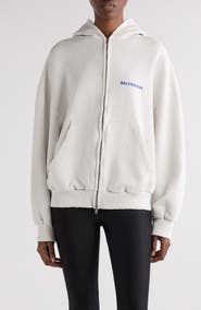 Balenciaga Logo Embroidered Distressed Dry Fleece Zip Hoodie