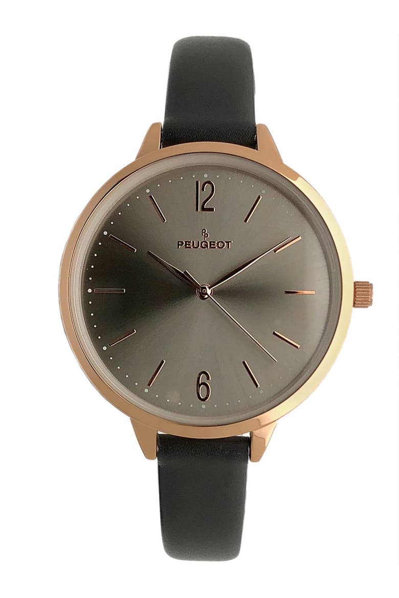 Minimalist Large Round Skinny Leather Strap Watch- 38MM, Main, color, Grey