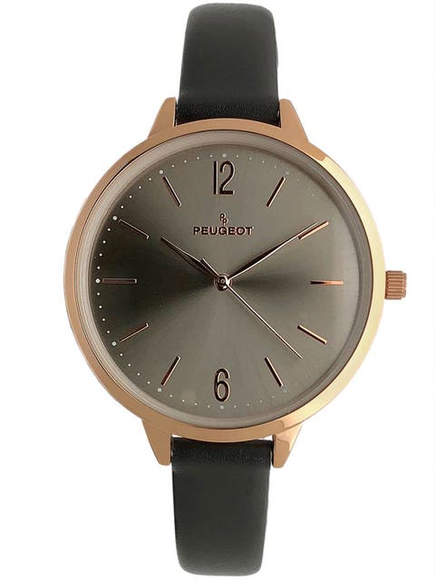 Minimalist Large Round Skinny Leather Strap Watch- 38MM