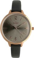 Peugeot Minimalist Large Round Skinny Leather Strap Watch- 38MM
