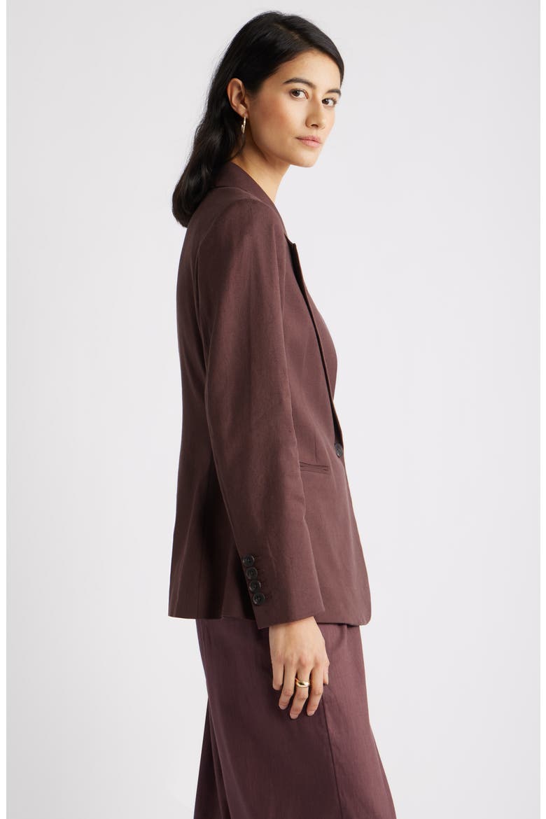 Double-Breasted Linen Blend Blazer, Alternate, color, BROWN ROAST