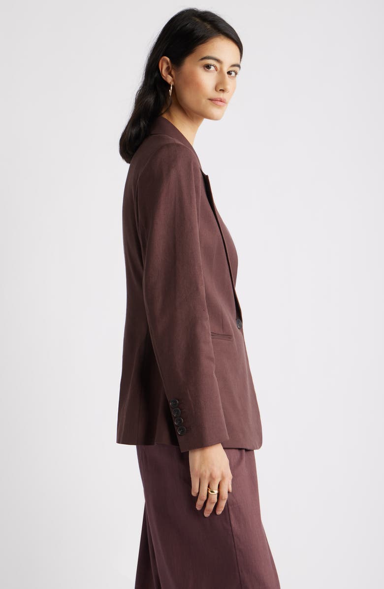 Nordstrom Double-Breasted Linen Blend Blazer, Alternate, color, Brown Roast