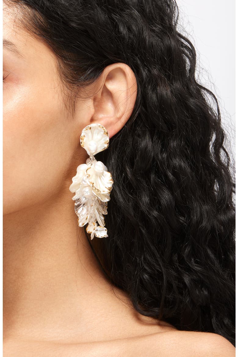 Mixed Petals Drop Earrings, Alternate, color, IVORY