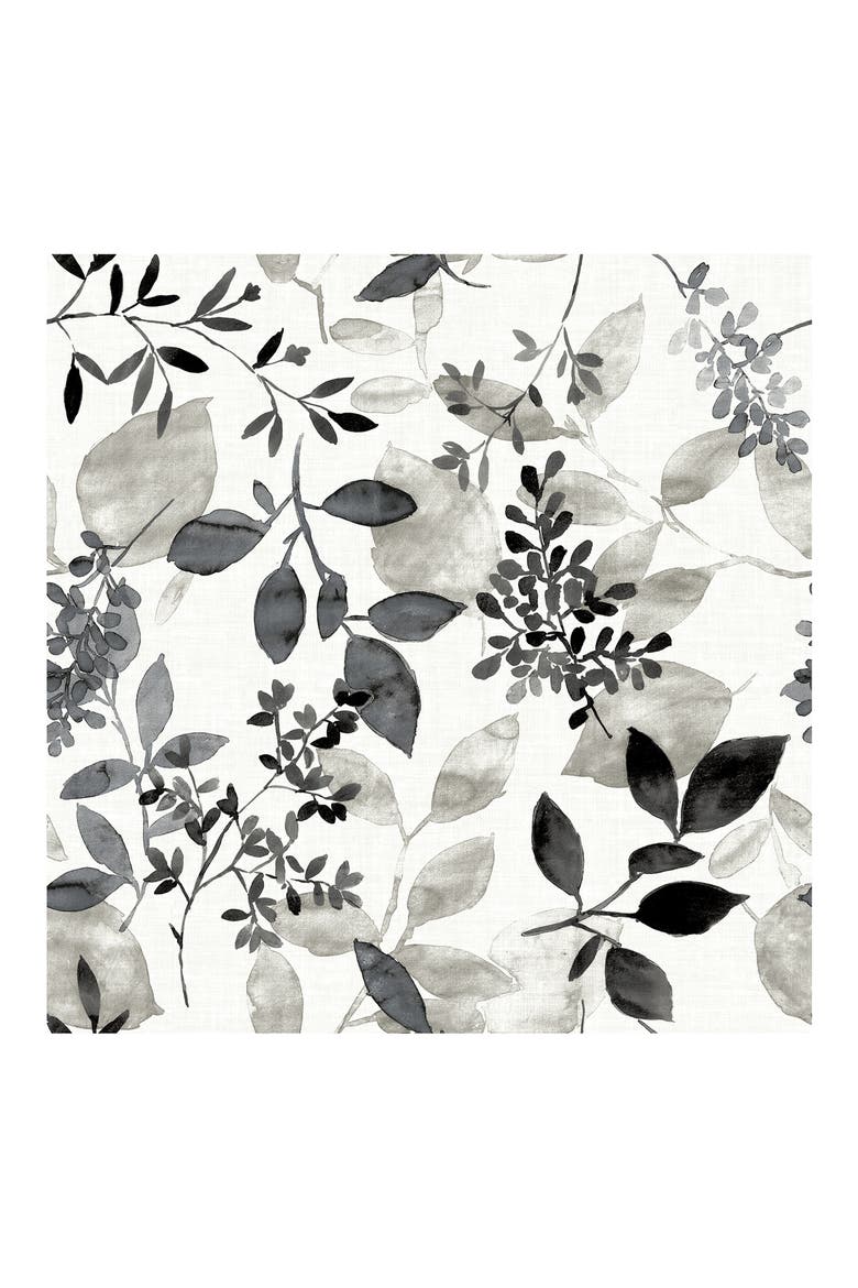 Breezy Floral Chevron Wallpaper, Main, color, BLACK