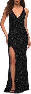 La Femme Sequin Long Dress in Chic Design with Low Back
