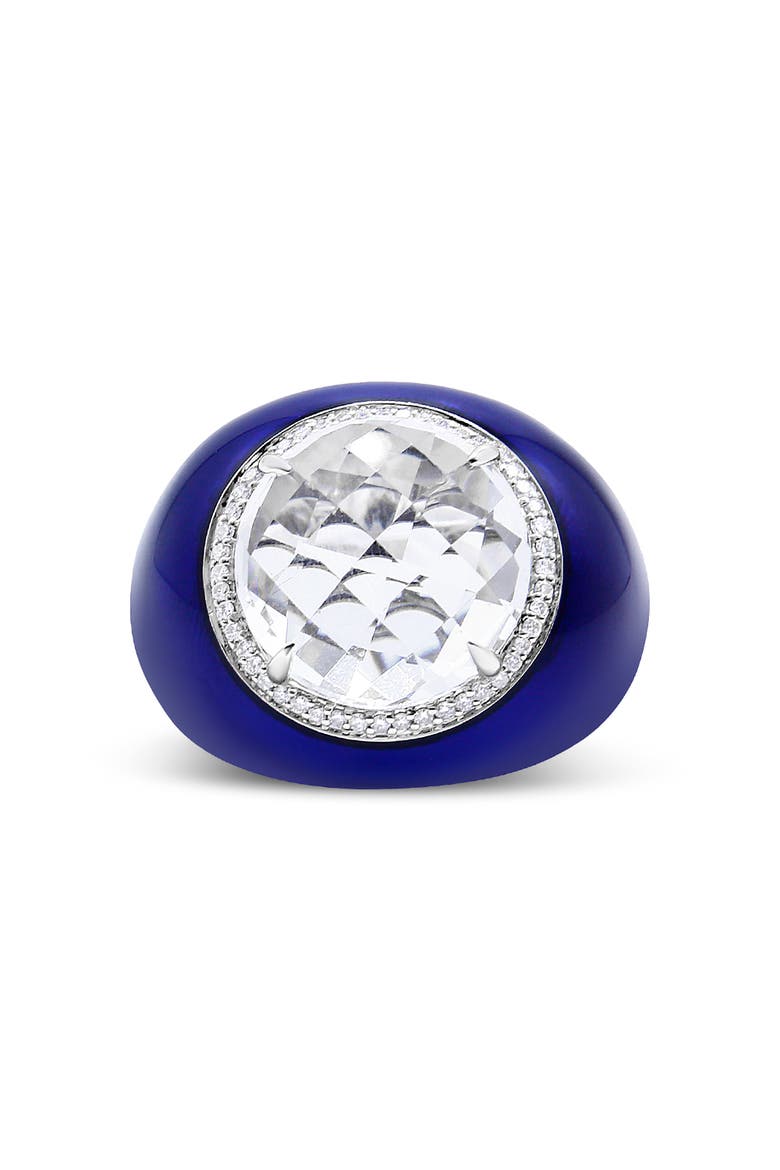 18K Gold Quartz & 1/5 Ct Diamond Halo with Enamel Ring, Main, color, White