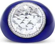 Haus of Brilliance 18K Gold Quartz & 1/5 Ct Diamond Halo with Enamel Ring