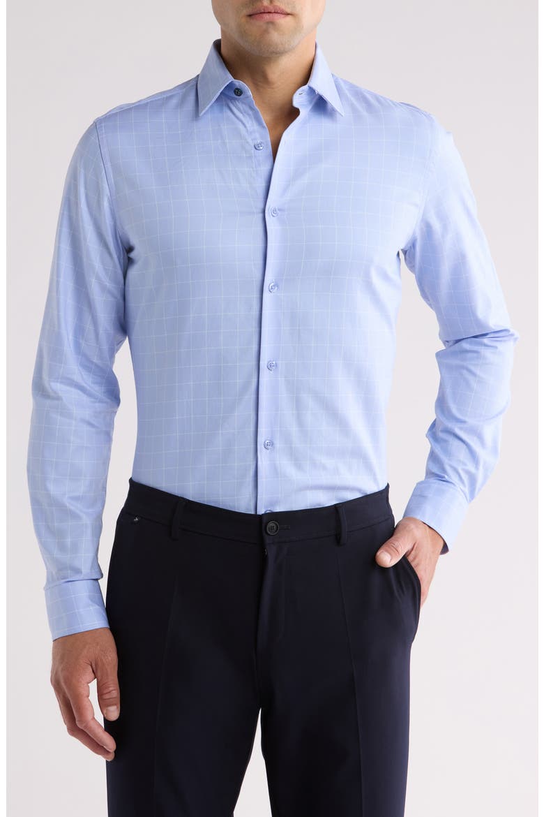 Tailored Fit Cotton Windowpane Dress Shirt, Main, color, BLUE