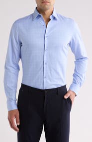 Duchamp Tailored Fit Cotton Windowpane Dress Shirt
