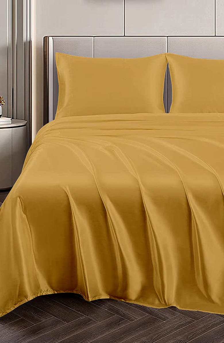 Luxury Home Satin Sheet Set, Alternate, color, Gold