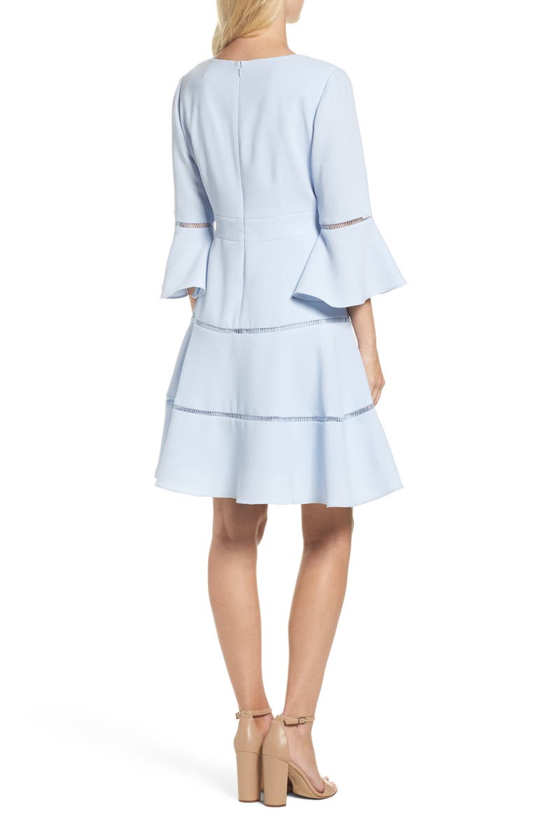 Bell Sleeve Lace Inset Fit & Flare Dress, Alternate, color, BLUE