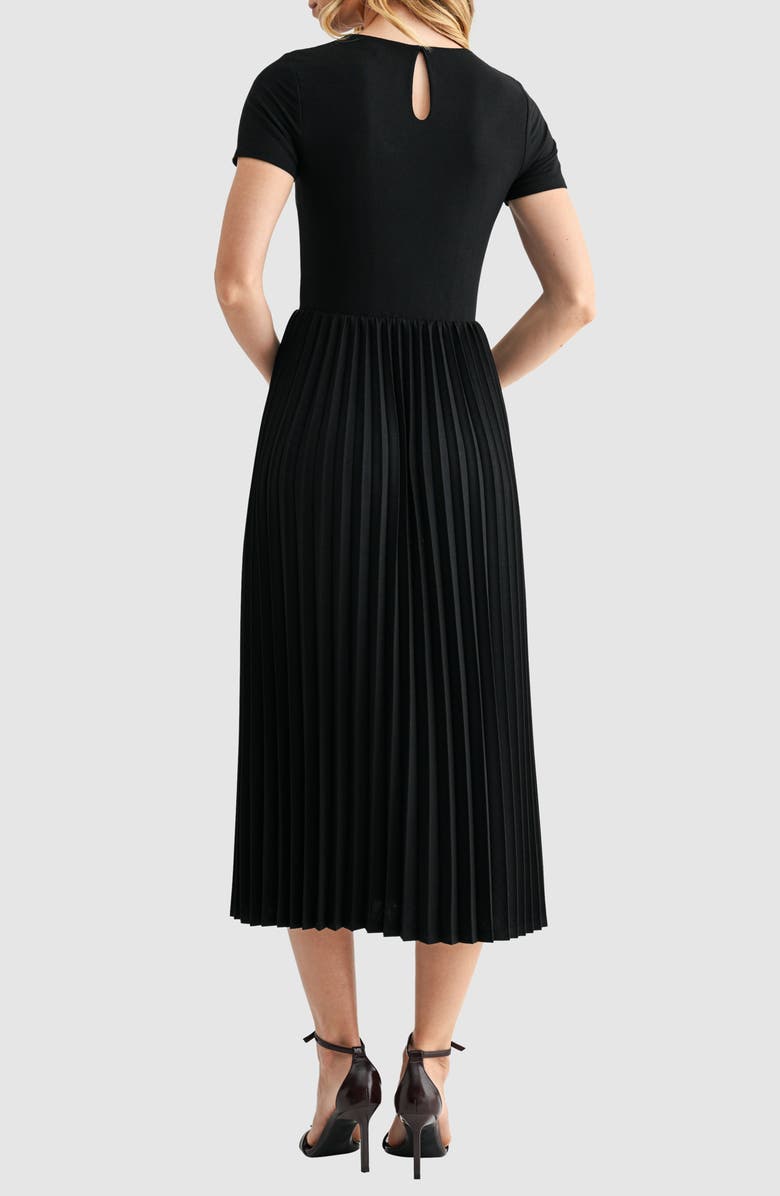 Mila Mae Short Sleeve Pleated Midi Dress, Alternate, color, Black