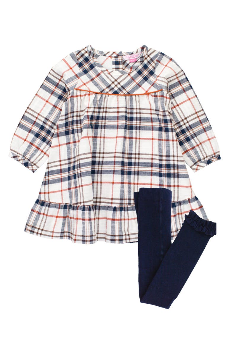 RuffleButts Harvest Plaid Twirl Dress & Leggings Set, Main, color, 