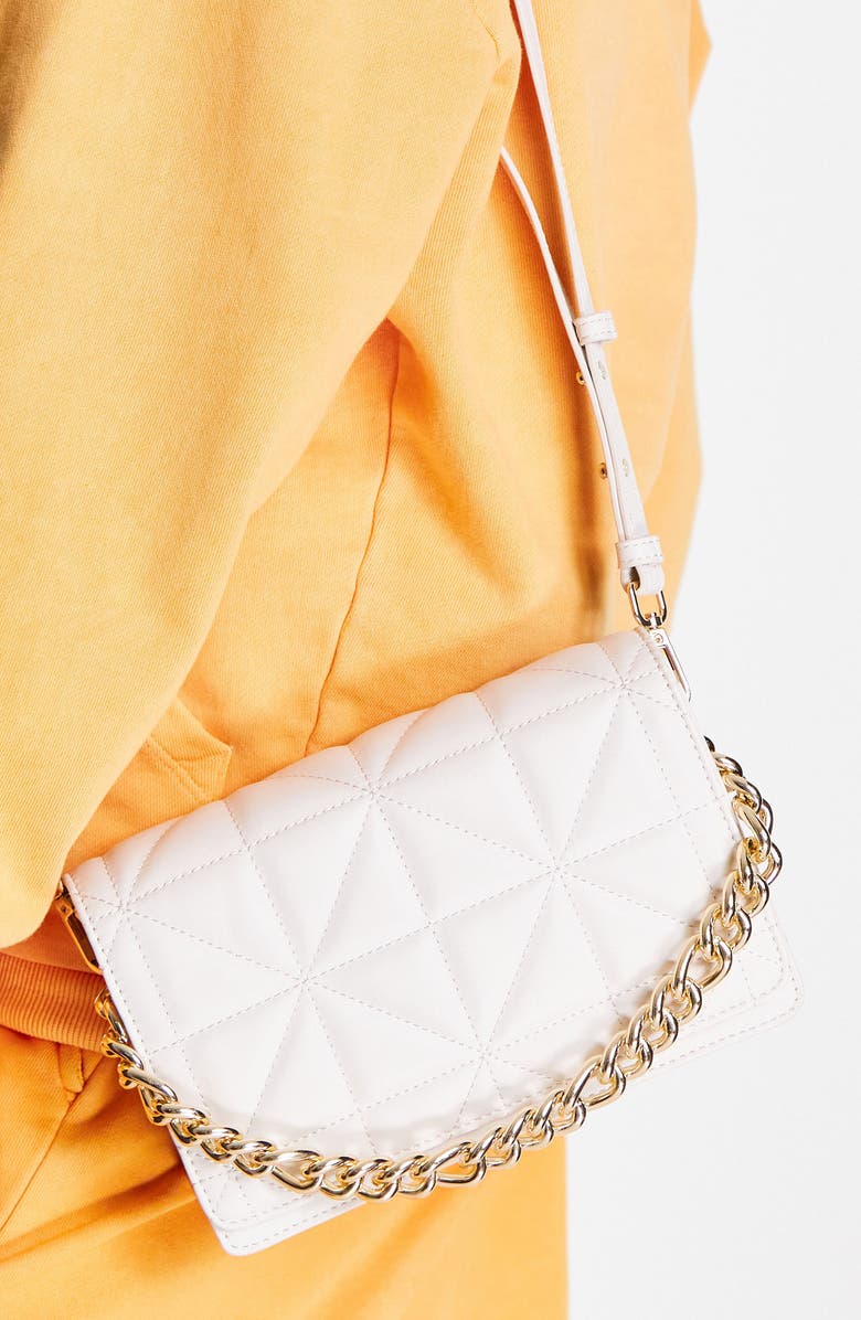 Topshop Cali Quilted Chain Faux Leather Crossbody Bag, Alternate, color, White