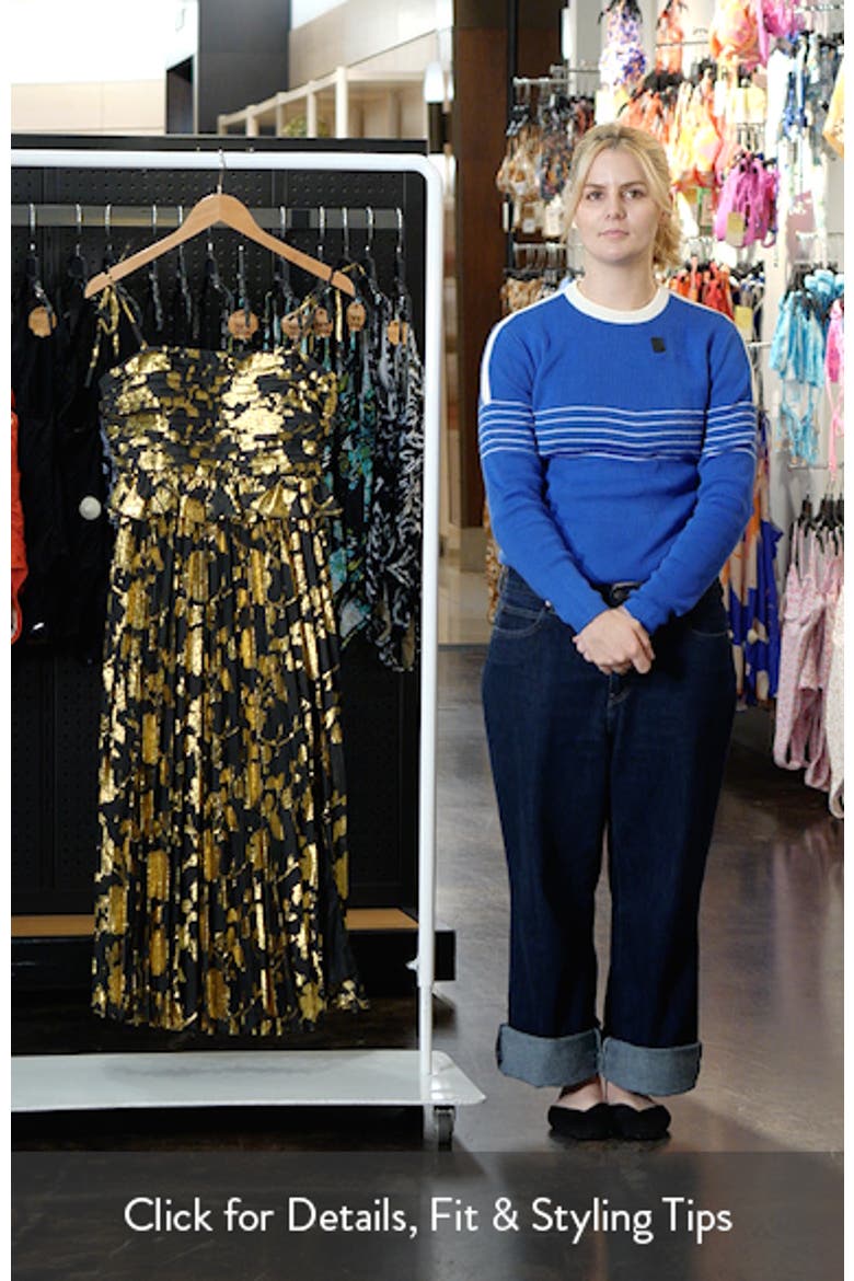 Emerys Metallic Floral Pleated Midi Dress video