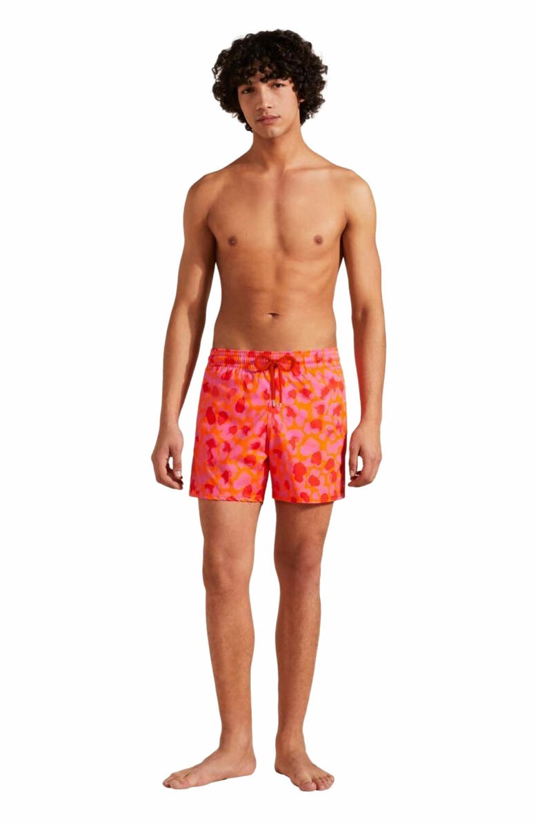 Vilebrequin Men's New Leopard Stretch Swim Trunks, Main, color, Abricot