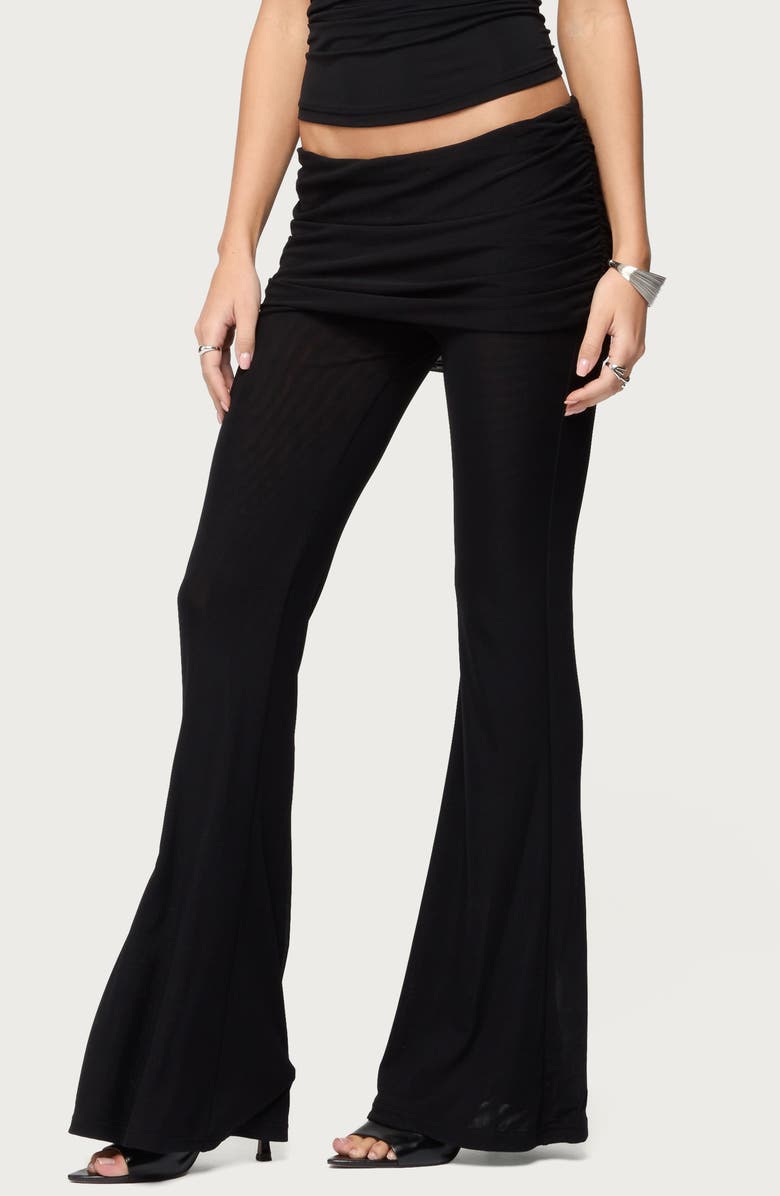 EDIKTED Halli Foldover Waist Skirted Pants, Alternate, color, Black