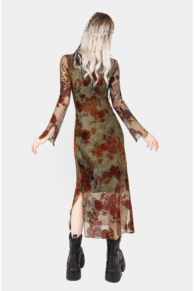 Rosaleigh Flock Velour Mesh Midaxi Dress, Alternate, color, Green