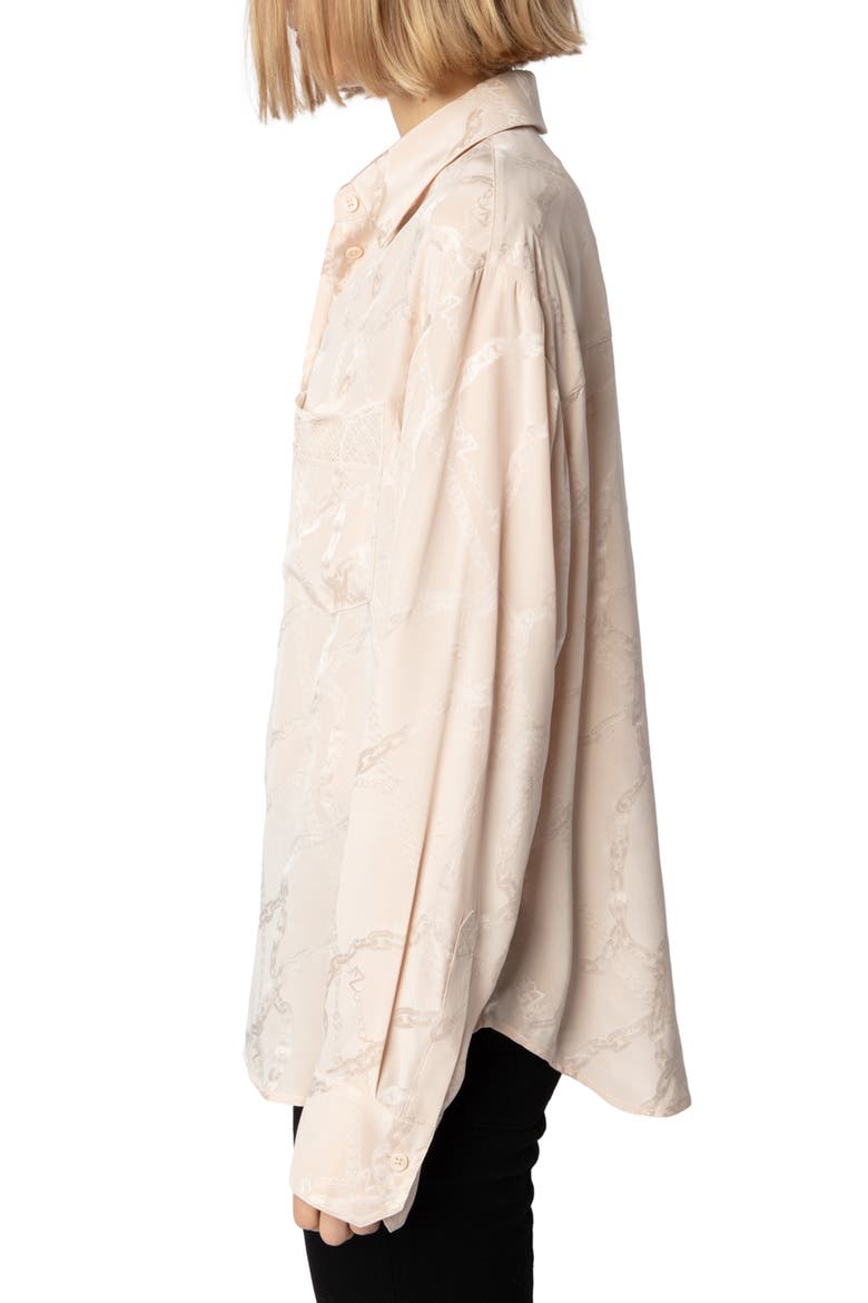 Morning Chain Jacquard Silk Button-Up Shirt, Alternate, color, SWEET