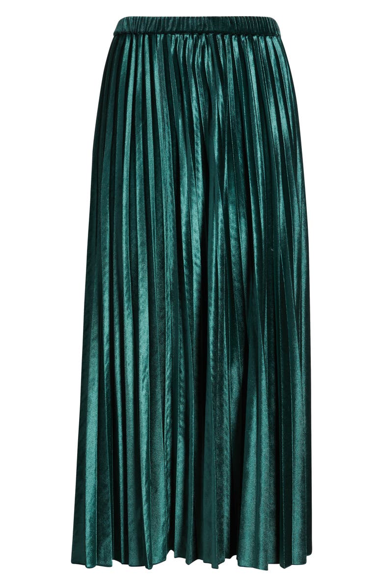 Anne Klein Pull-On Pleated Velour Skirt, Alternate, color, Pine Forest